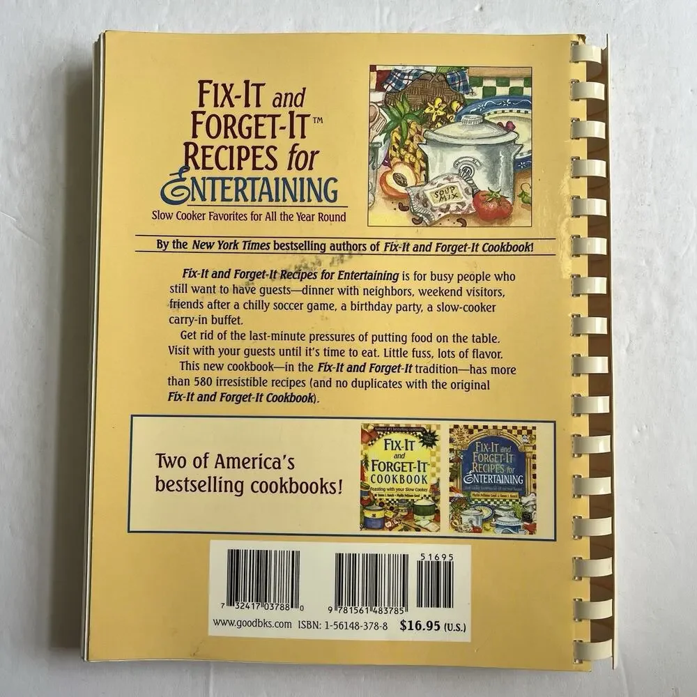 Fix It and Forget It Recipes for Entertaining Slow Cooker Favorites Cookbook Vtg